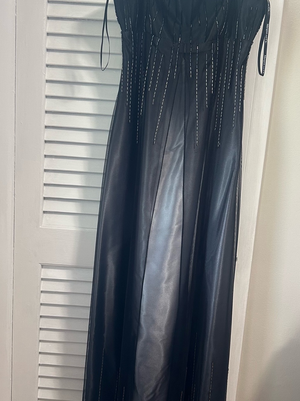 Silver Black Faux Prom Dress with Stud Accents